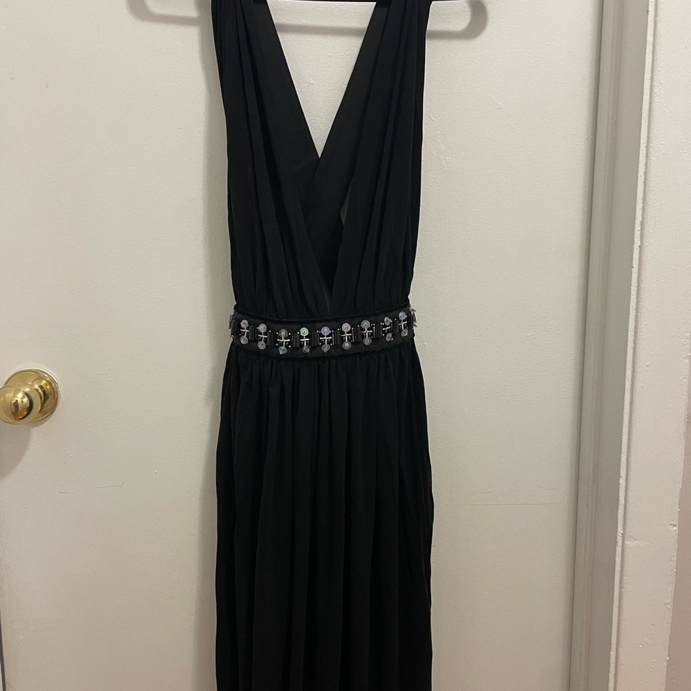 Authentic Dolce & Gabanna Black V-Neck Beaded Waist Maxi Dress